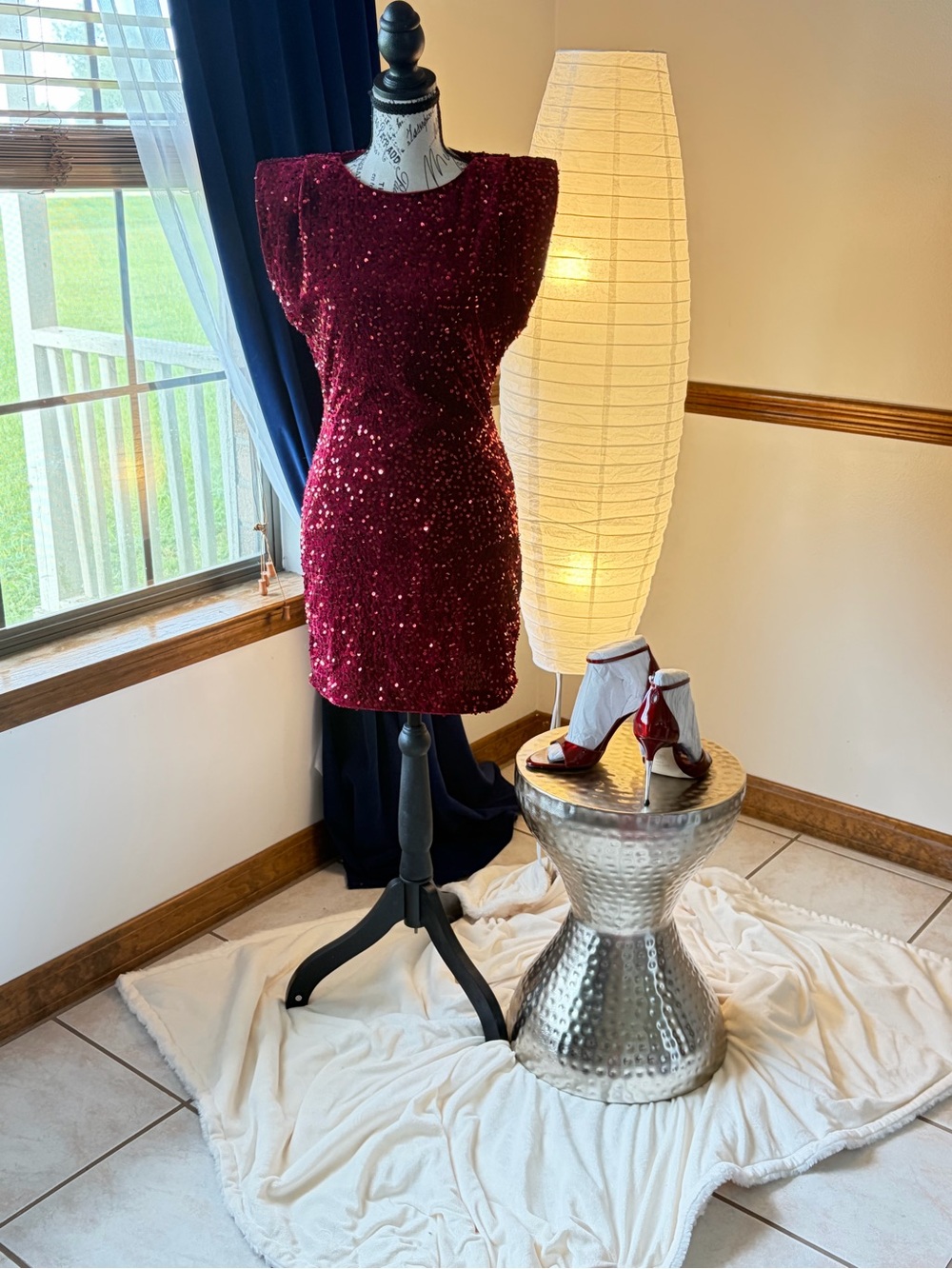 Steve Madden Burgundy Sequin Dress Form Accent